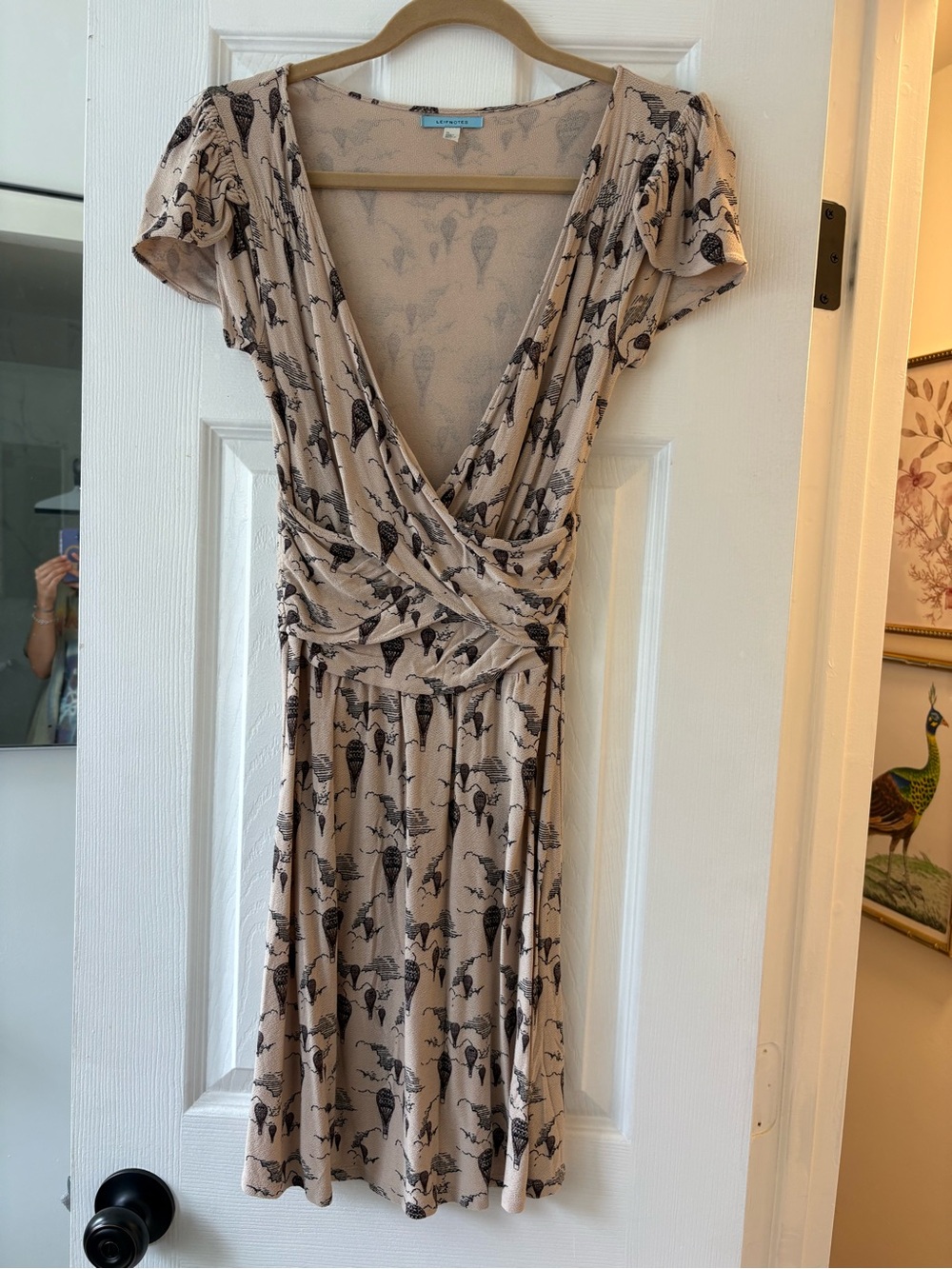Anthropologie Beige Floral-Print Wrap Mini Dress